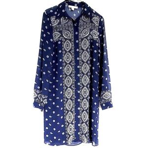 MICHAEL Michael Kors Navy Paisley Bandanna Long Sleeve Shirt Dress Size …